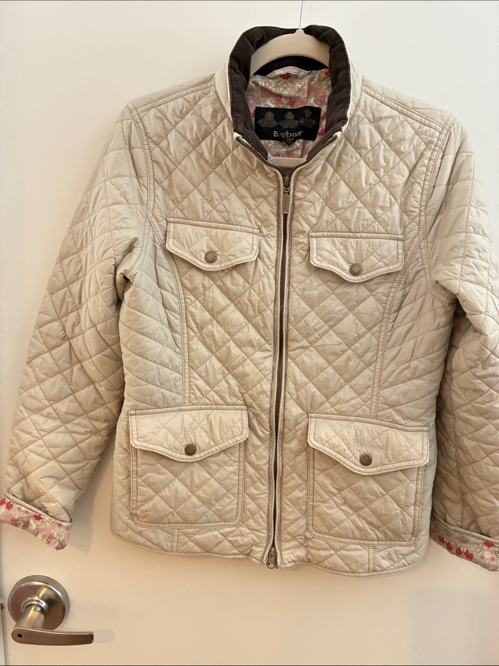 Barbour Cream Quilted Zip-Front Puffer Jacket 8